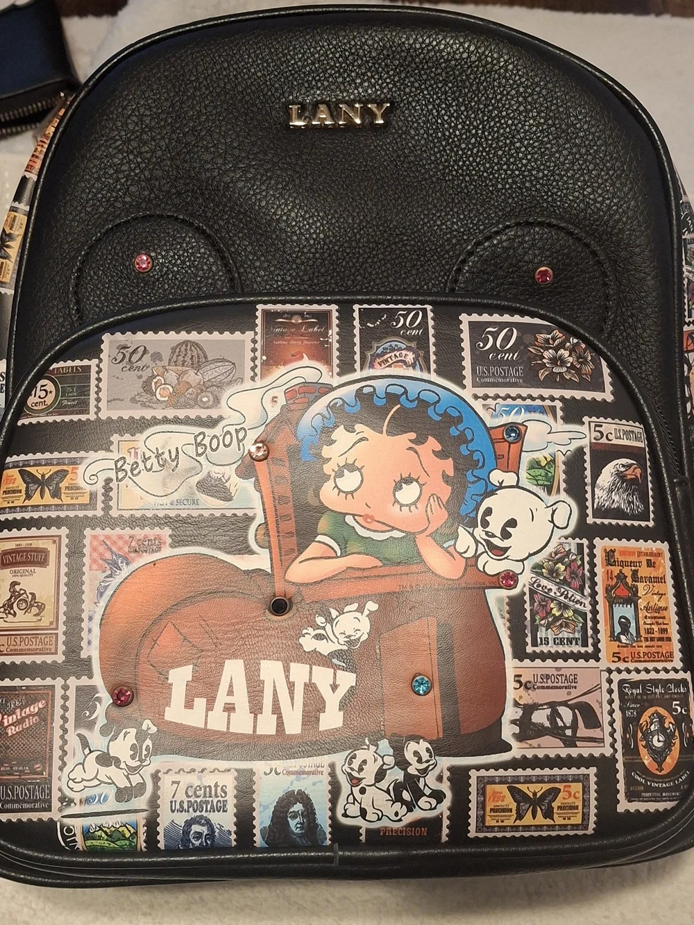 Black Betty Boop Stamp-Print Mini Backpack